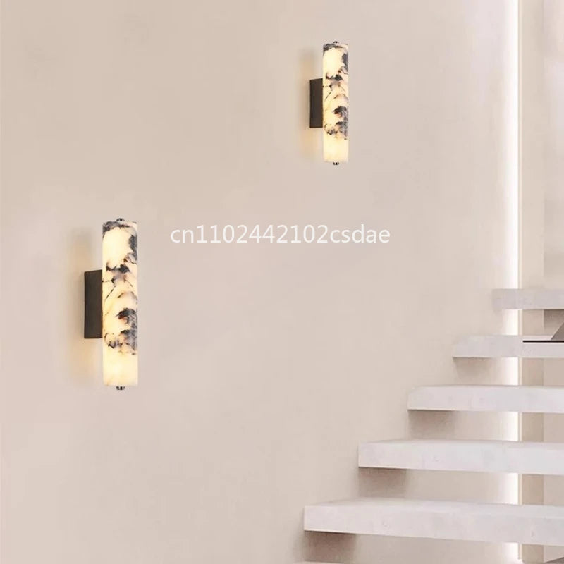 Italian Wall Lamp Natural Marble Bedroom Bedside  Black Modern  Luxury Stone Wall Light Living Room Hallway Decor Wall Sconce