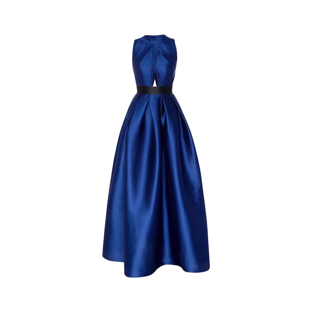 2026 Elegant Halter Satin Party Dresses for Women Spring Sexy Draped Solid Slim Long Dress Woman Hollow Out Pocket Evening Dress