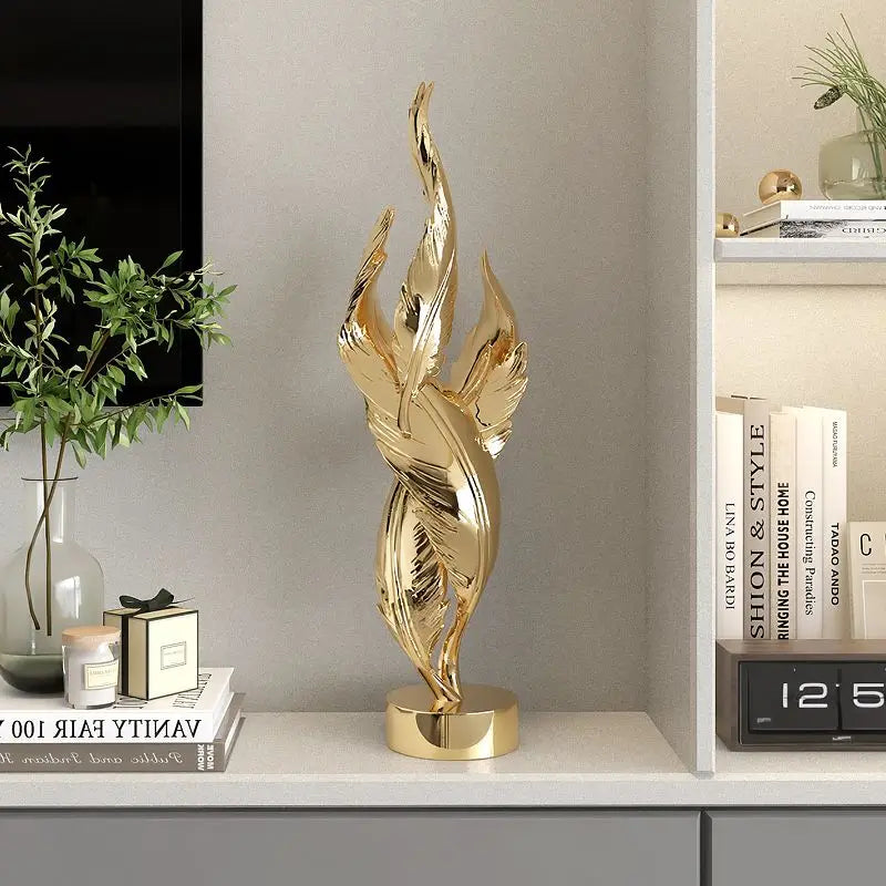 Modern Light Luxury Feather Resin Ornaments Home Living Room Wine Cabinet Figurines Decoration Store Hotel Pub Furnishing Crafts