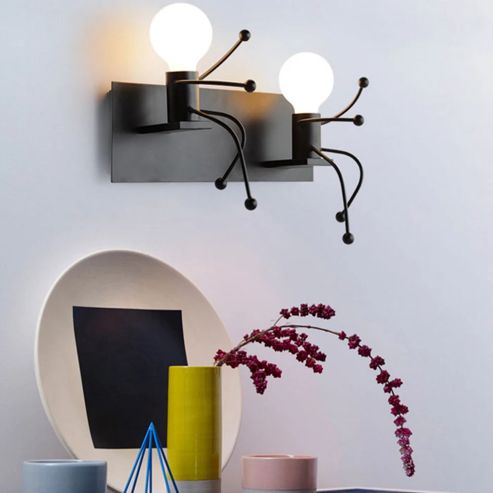 Modern LED  Wall Lamp Nordic Cartoon Doll Wall Lights  American Creative Metal Robot Sconce for Kids Baby Room Living Bedroom