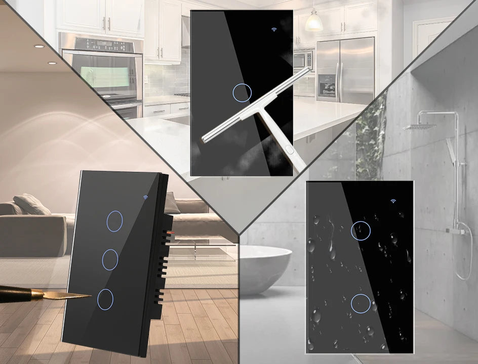 2 3 4 Gang 2 3 Way US Tuya Smart Wall Touch Light Switch for LED with No Neutral WiFi Glass Australia Brazil Android RoHS Alexa