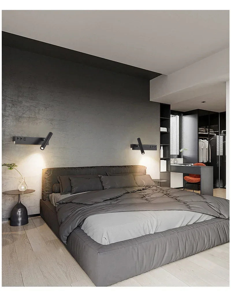 Led Wall Lights With Switch USB Rotatable Adjustable Reading Spotlight Bedroom Bedside Foyer Corridor Indoor Decor Wall Lamp