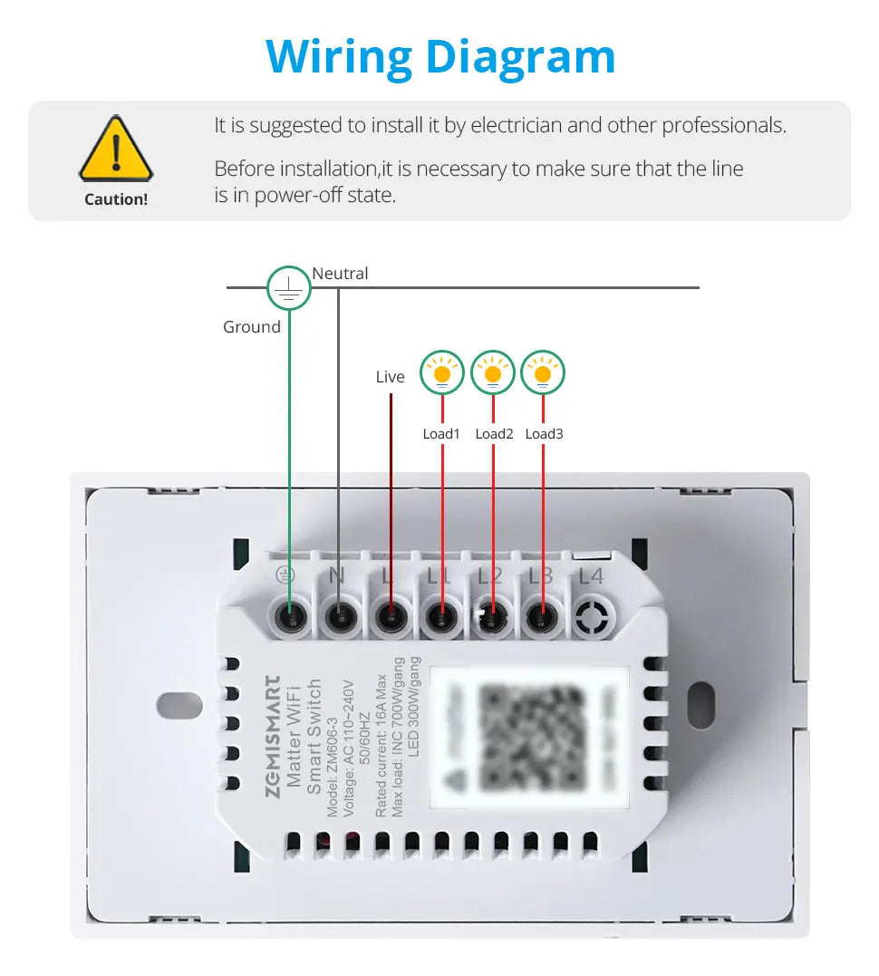Zemismart Matter WiFi 1 2 3 4 6 Gangs Smart Wall Light Switch Neutral Required with Big Button SmartThings App Homekit Control