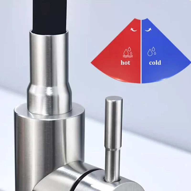 Rotatable Universal Bending Kitchen Sink Hot and Cold Dual-use Faucet 304 Stainless Steel Silicone Tube Sink Faucet