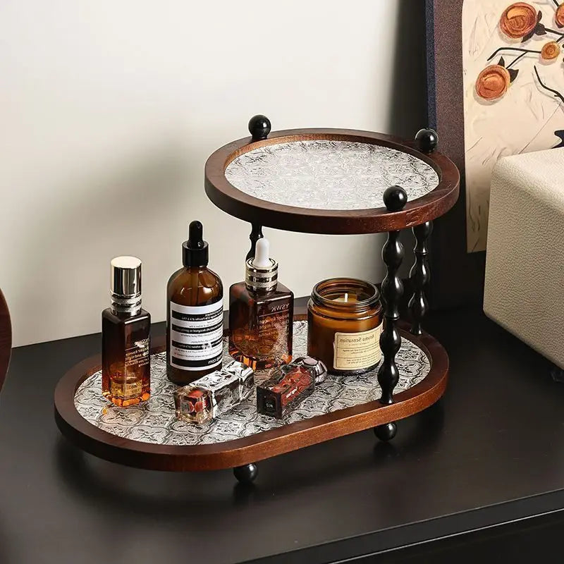 Retro Desktop Storage Rack Wood 2layer Cup Holder Shelf Desktop Organizer Countertop Porch Storage for Bathroom Porch Office