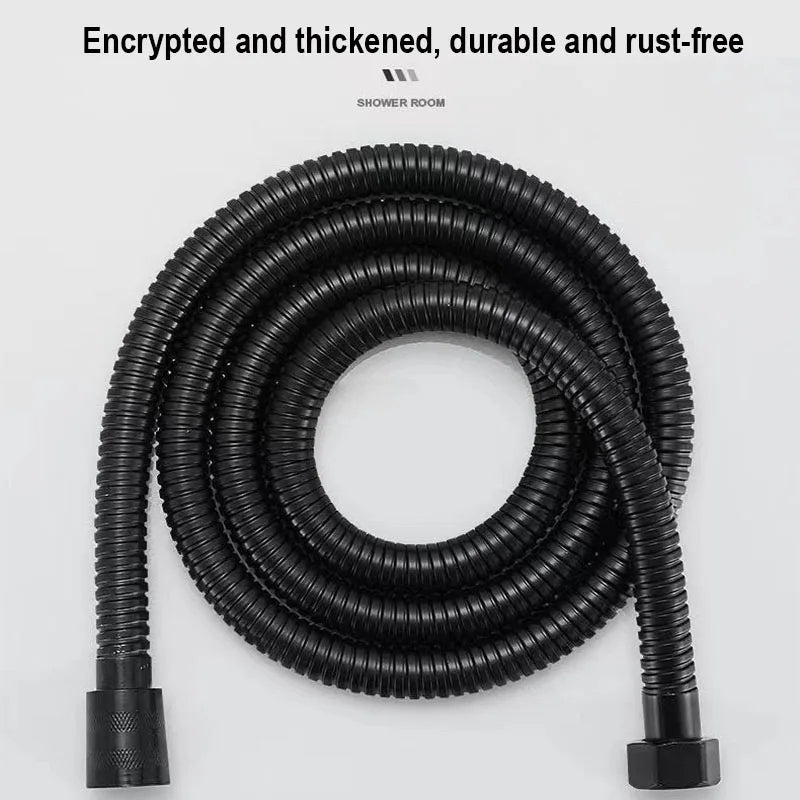 1.5/2/3M Stainless Steel Shower Hose Black/Silver Long Bathroom Shower Water Hose Extension Plumbing Pipe Showerhead Tube