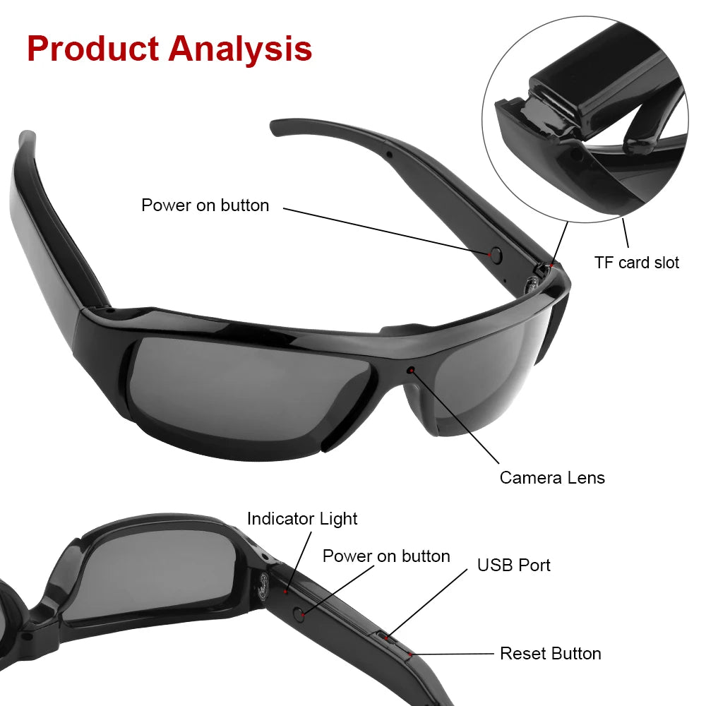 HD 1080P Mini Camcorder Glasses Camera For  For Driving Polarized Sunglasses Sports Camera Driving Cycling Video Recorder