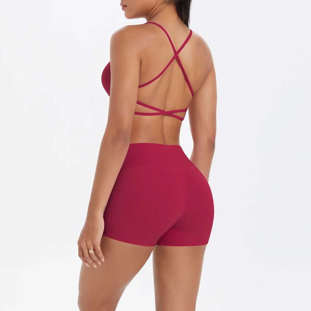 New Cross Backless Yoga Bra And Fitness Shorts Gym Yoga Set Woman’s Summer Running Sports Quick-Dry Women Gym Clothing Yoga Suit