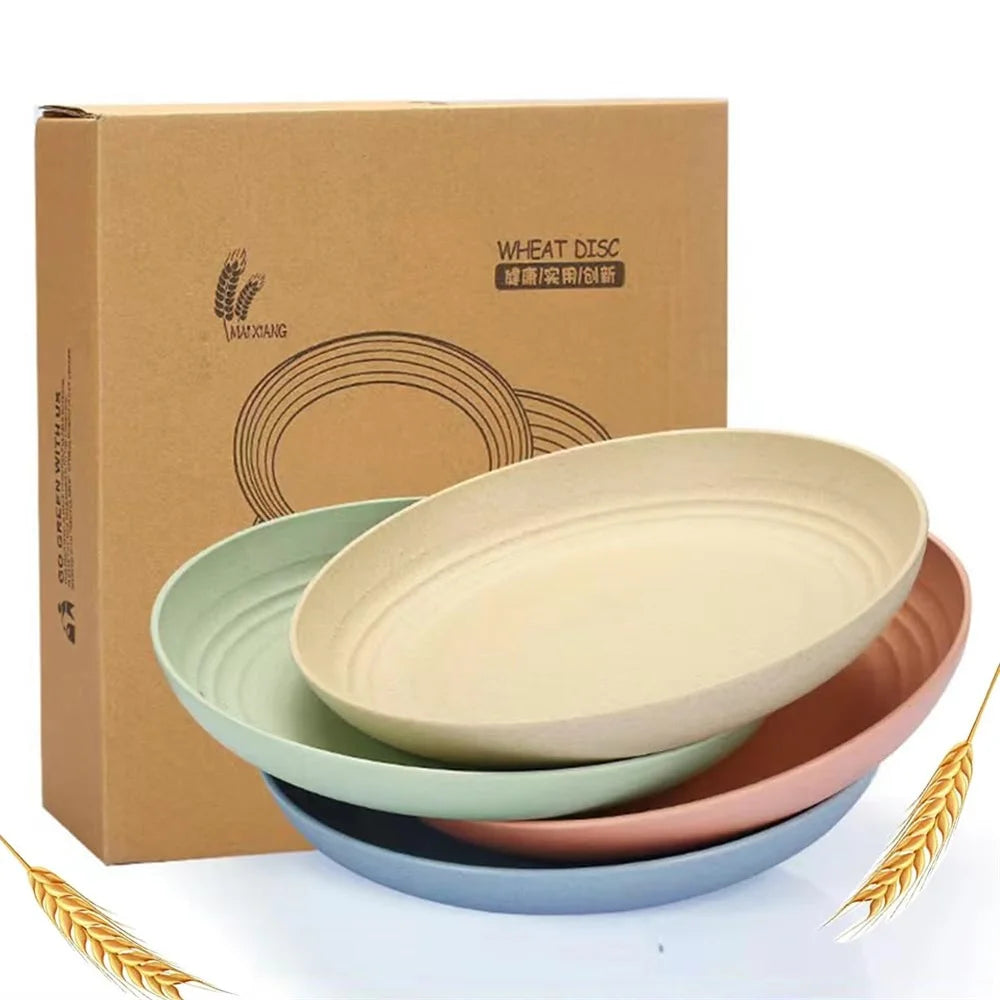 4pack Dinner Dishes Plates Wheat Straw Plate Lightweight Unbreakable Reusable Dishwasher & Microwave Safe for Kitchen Camping
