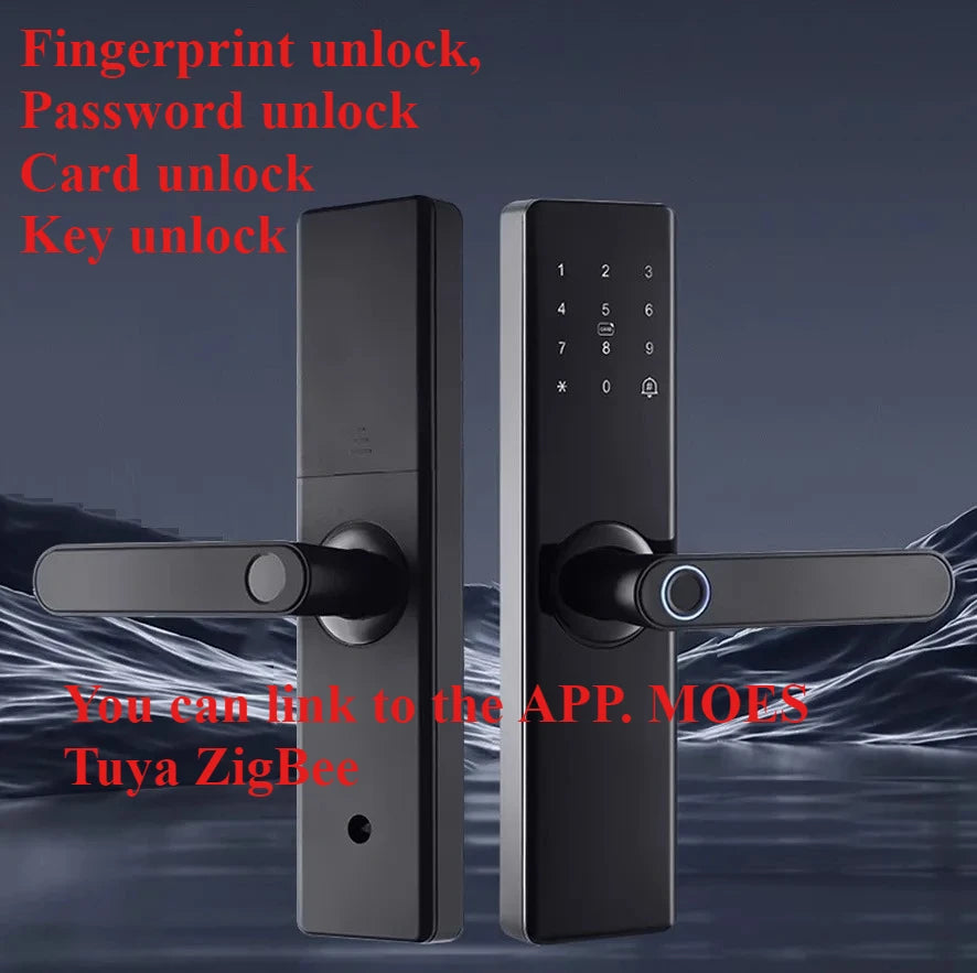 MOES Tuya ZigBee Smart Door Lock Indoor Password Fingerprint Remote Unlock Keycard Tamper Alarm Battery Powered Work With Alexa