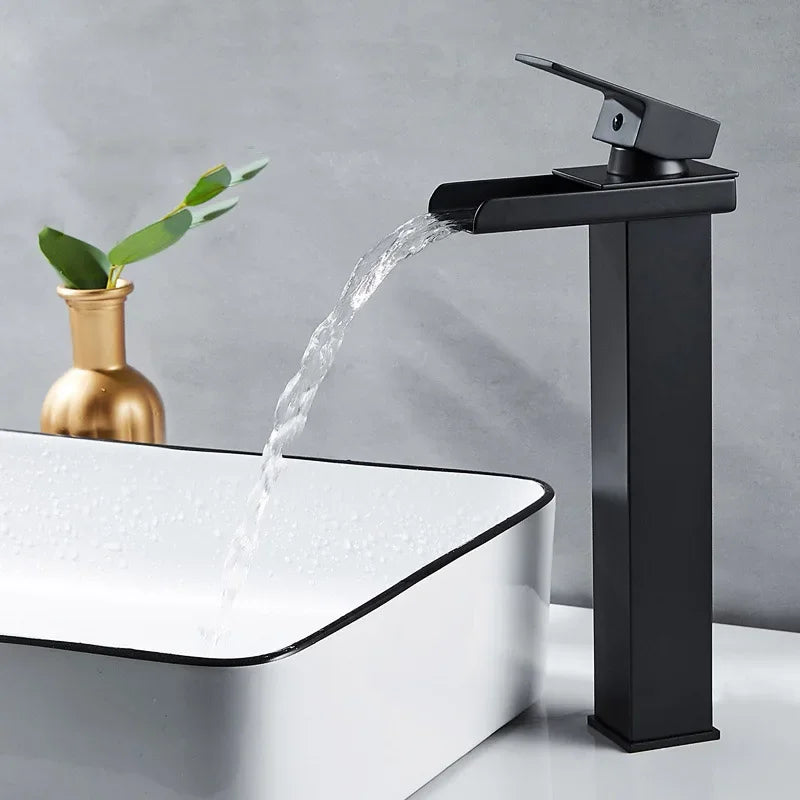 Waterfall Wide Mouth Stainless Steel Faucet Hot and Cold Above Counter Basin Wash Basin Home Bathroom Basin Faucet