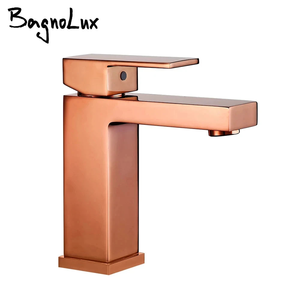 Bagnolux Rose Gold Single Hole Deck Mounted Brass A Handle Cold Hot Mixer Sink Tap Basin Water Tapware Bathroom Faucet