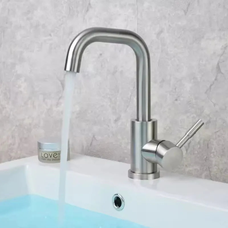 304 Stainless Bathroom Basin Faucet Steel Hot Cold Wash Mixer Crane Tap 360 Rotation Sink Faucets Single Lever Tap For Bathroom