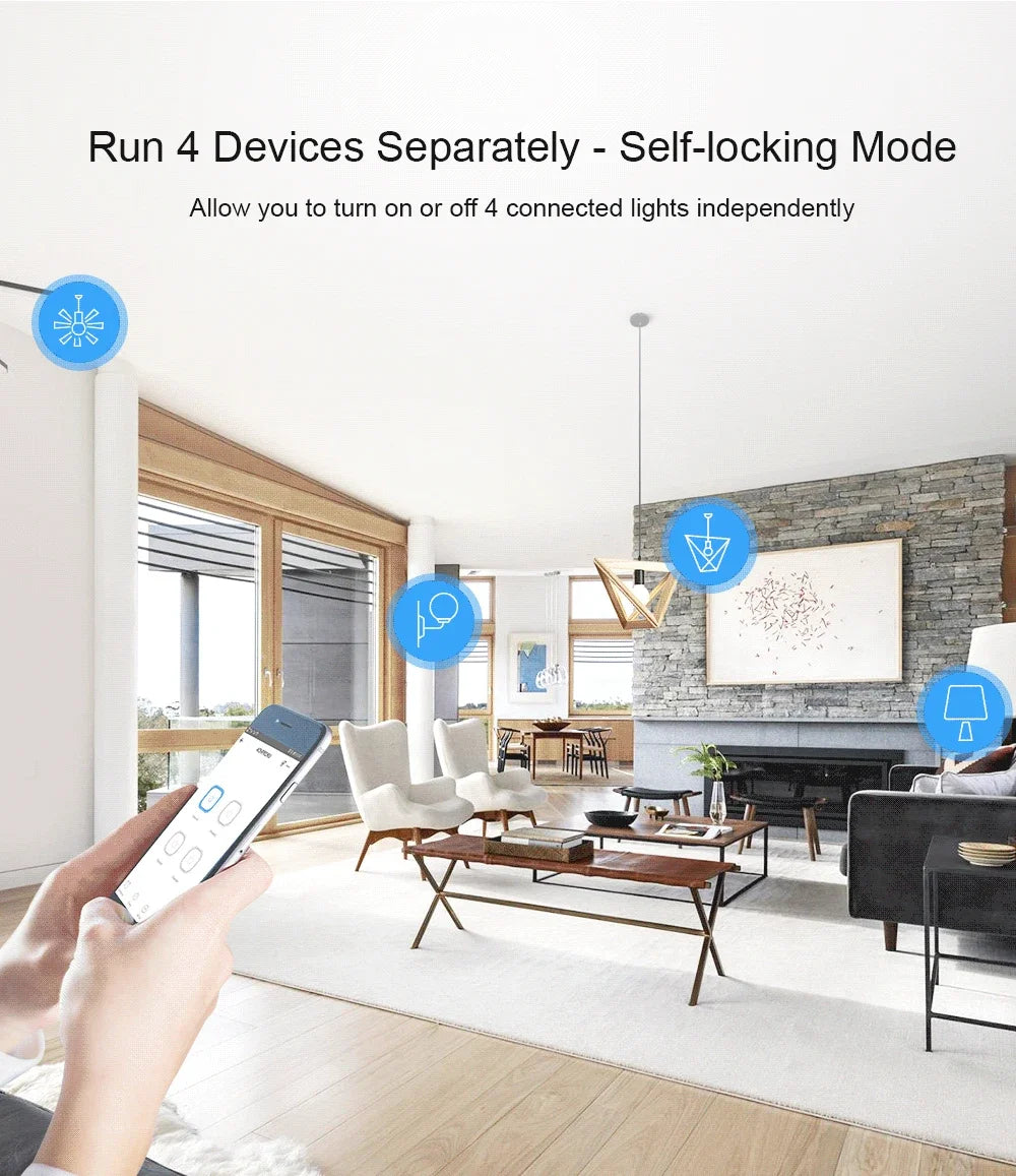 SONOFF WiFi 4CH PRO Smart Switch R3 4 Gang with RF Control 3 Working mode Smart Light Switch eWeLink APP Control Smart Module
