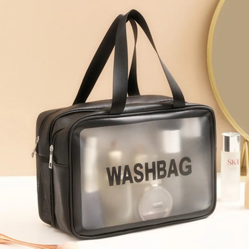 Homefish Large capacity transparent dry wet separation double-layer washbag frosted travel portable handheld bath storage bag