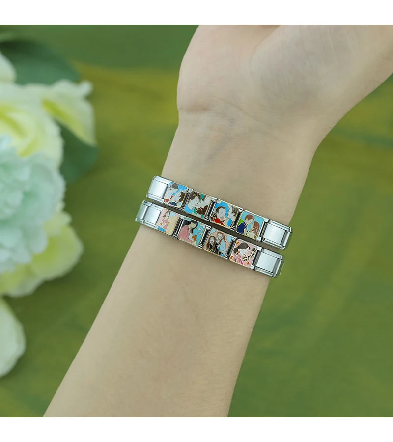 Hapiship 2024 Women's Gift Fit 9mm Stainless Steel Italian Charms Bracelet Links Beads Fashion Friend Lovers DIY Jewelry DJ1319