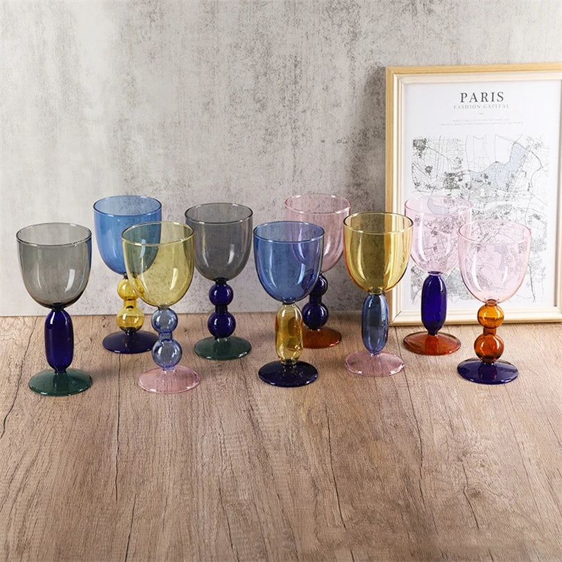 Creative Stained Glass Goblets Contrast Color Wine Glasses Ins Style Simple Home Wine Glasses Drink Cups