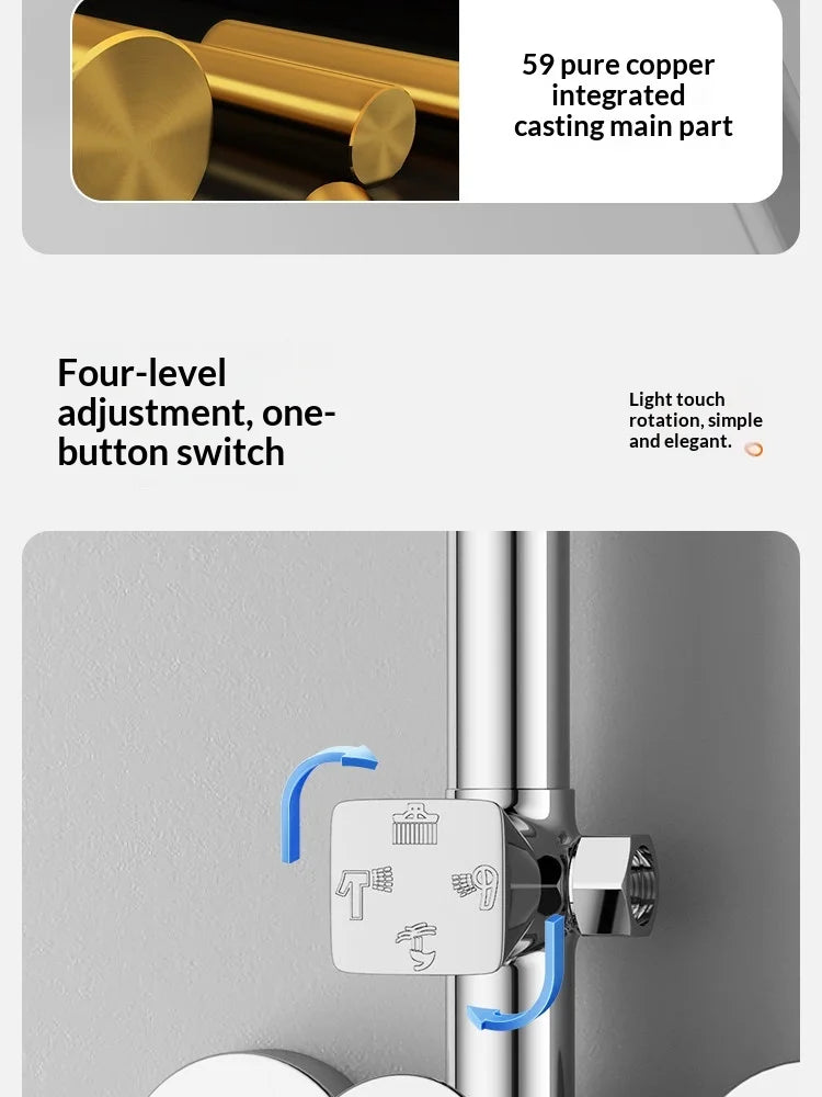 304 Stainless Steel Thermostatic Rainfall Shower Set High Pressure Wall Mounted Bathroom Mixer Tap Handheld Circular Square