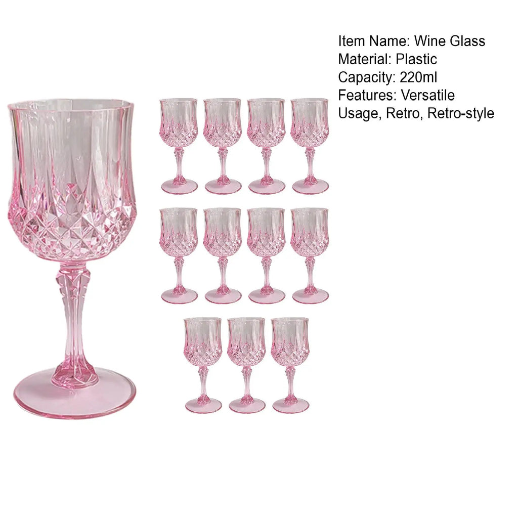 12/24 Pcs 220ml Plastic Wine Glasses Drinking Glasses for Wedding Party Imitation Glassware Reusable Drinkware Champagne Goblet