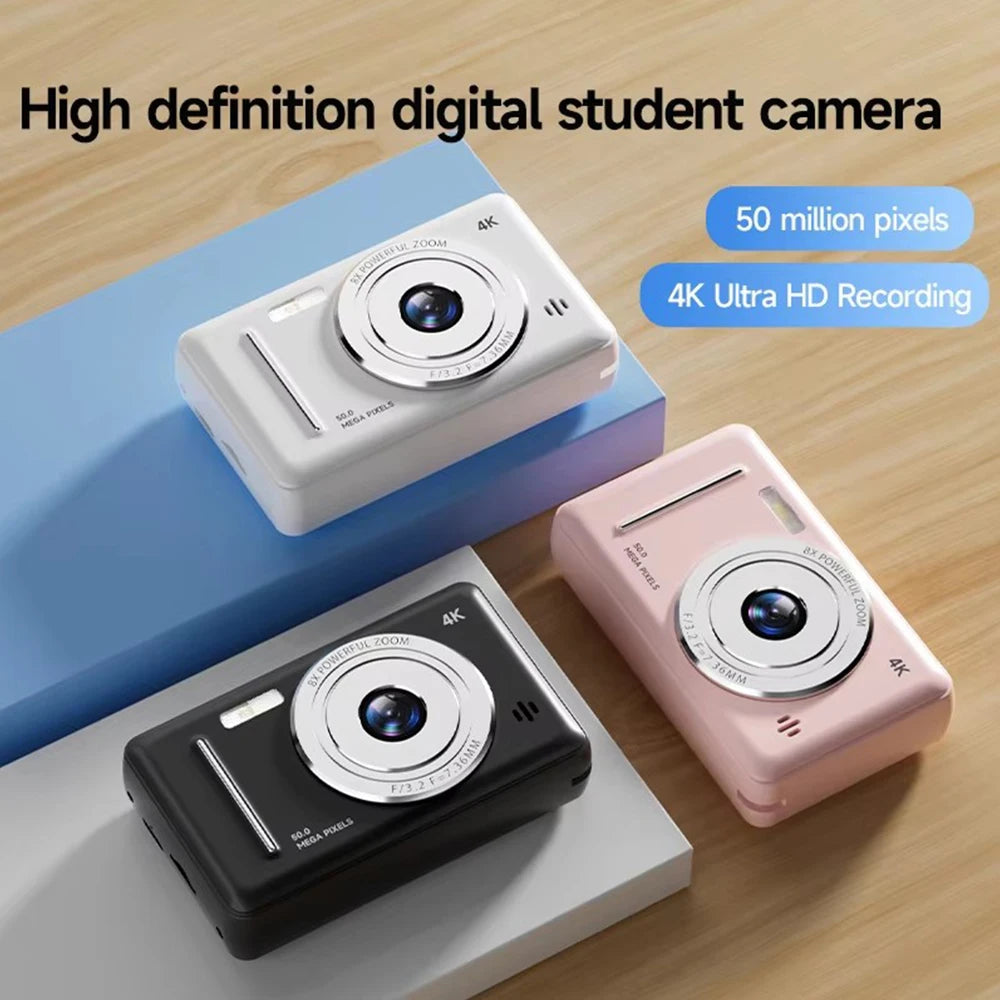 4k Digital Camera IPS HD 50MP CCD Camera 2.4" Autofocus Vlogging Student Camcorder 8X Dual Cam and LED Flash Video Photo Filming