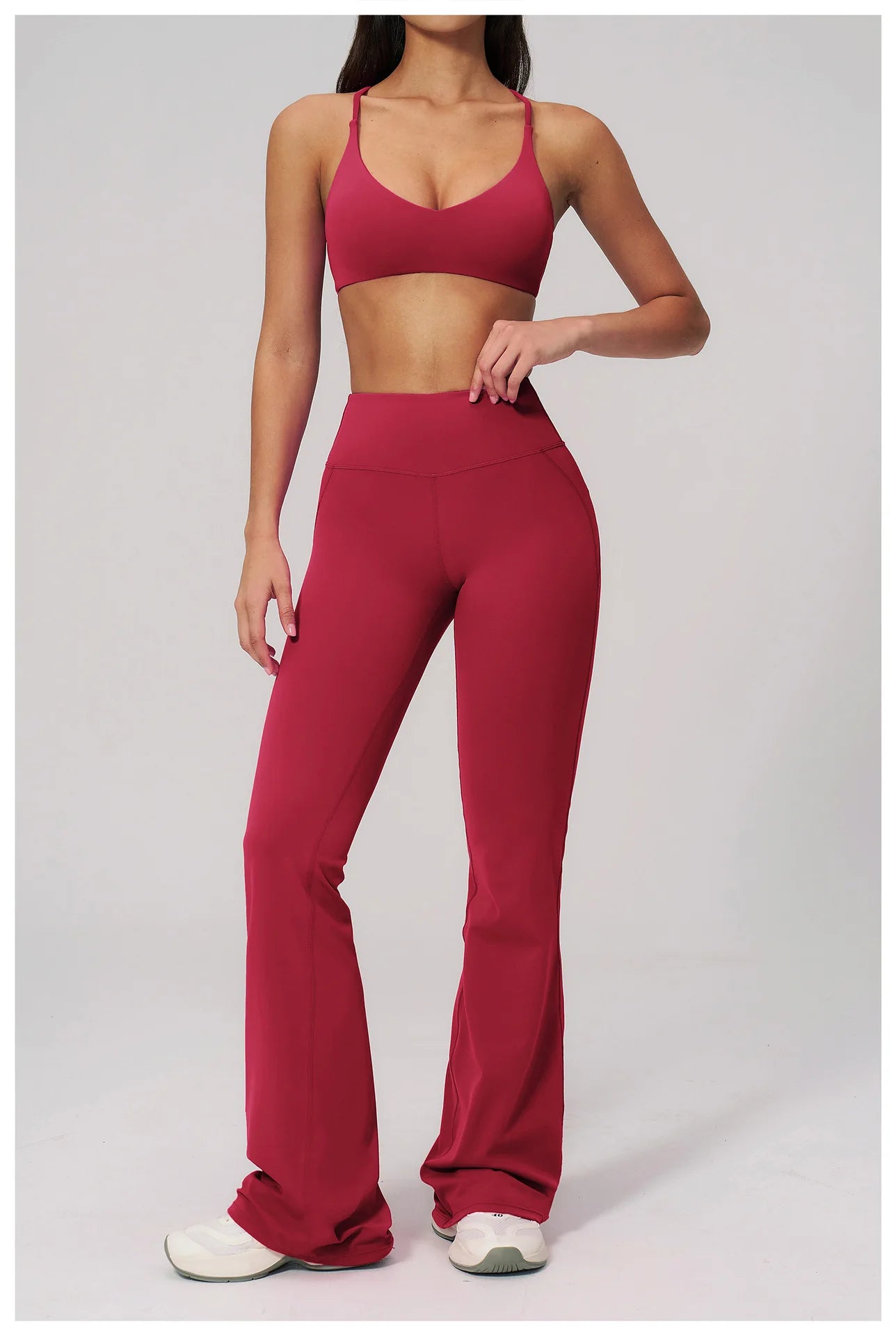 2PCS Flared Pants Yoga Set Women's Tracksuits Gym Fitness Outfits Sports Sets Female Shockproof Sports Bra Yoga Workout Clothes