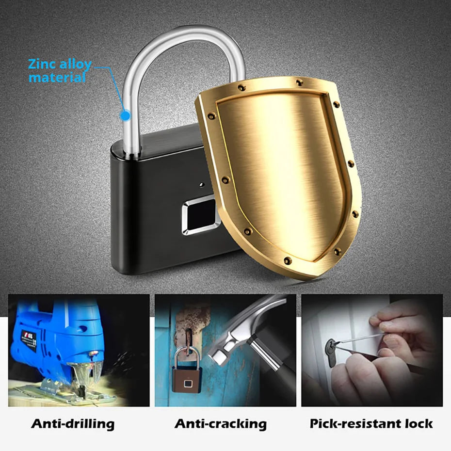 KERUI Fingerprint Lock Keyless USB Charging Smart Padlock Waterproof Door Lock 0.2sec Unlock Portable Anti-theft Padlock Zinc