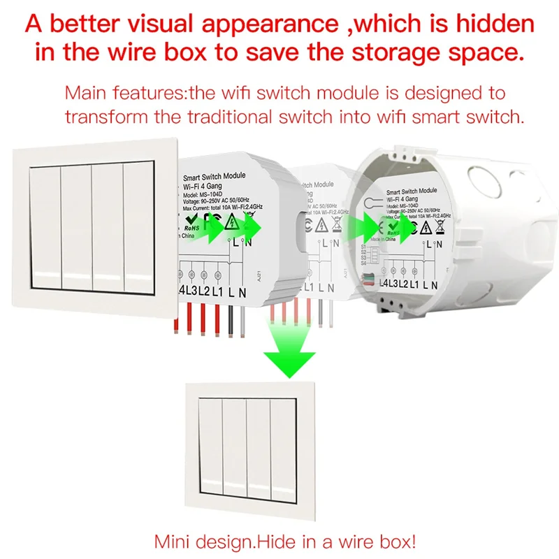 -FDDT Wifi Smart 4 Way Switch Module 2Pcs Tuya Light Control Switch Remote App Dimmer Curtain Switch