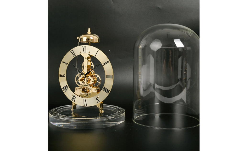 Clock with Glass Dome Mechanical-Style Quartz Skeleton Clock Retro Chiming for Collectors Living Room Home Office Decoration