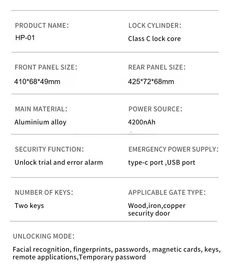 2026 New Tuya 3D Face Palm Recognition Smart Lock Durable Electronic Lock Waterproof Digital Lock Suitable for Europe, Israel