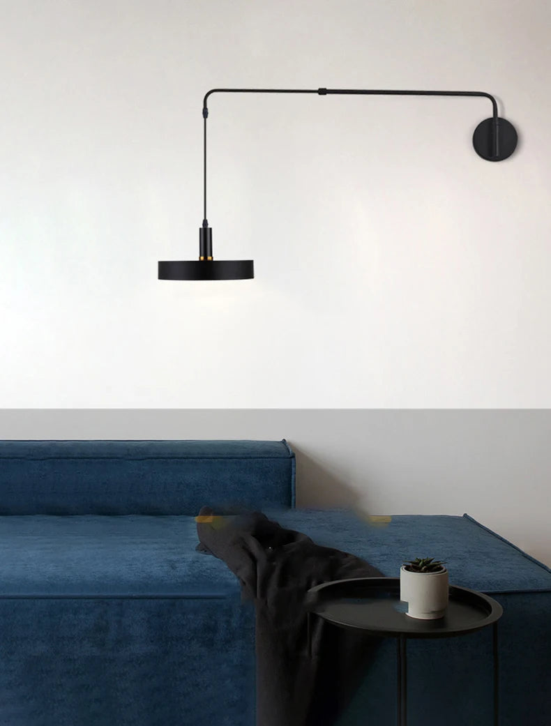 Modern Black Metal Wall Light For Bedroom Bedside Reading Long Arm Wall Lamp Scalable Adjustment