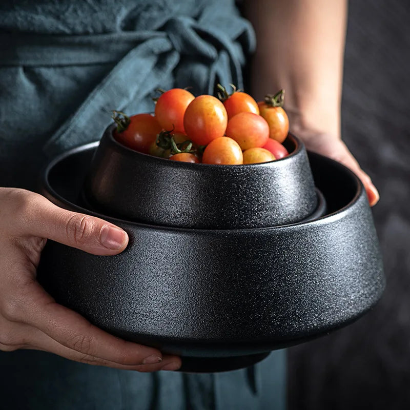 Matte Ceramic Tableware Bowl Plate Cup Set Nordic Retro Stoneware Dinner Bowl Salad Noodle Rice Bowl Dish For Home Restaurant