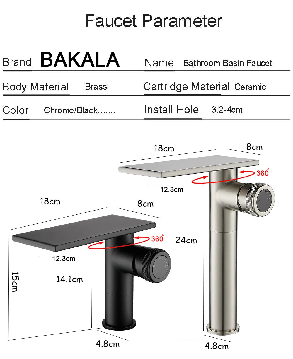 Bathroom Waterfall Basin Sink Faucet Black Faucets Brass Bath Faucet Hot&Cold Water Mixer Vanity Tap Deck Mounted Washbasin Tap