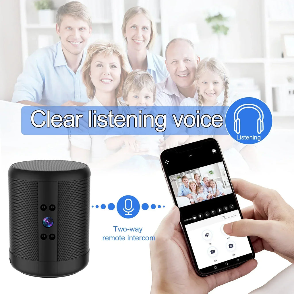 Mini Home Security Surveillance Camera, 4K HD, WiFi, Bluetooth Speaker, Two-Way Remote Intercom, Night Vision Cam,  Battery