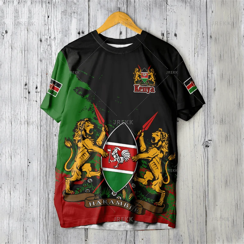 3D Kenya National IndependenceDay Printed T Shirt The Republic-of Kenya Emblem Falg Graphic Short Sleeves Vintage Tee Shirts Top