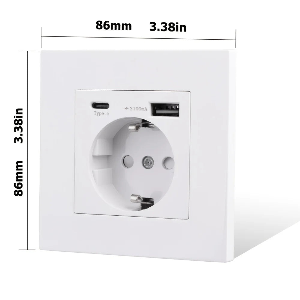 EU Standard Type-C USB Power Socket High-Quality Material Panels 16A Wall Embedded Electric Plug Outlet AC110V-250V Wall Socket