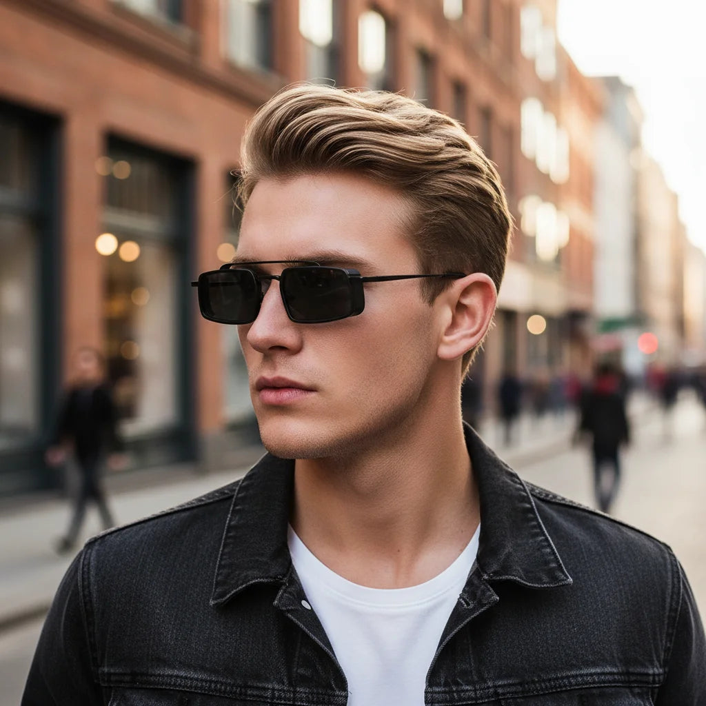 Trend Double-rail Sun Glasses - Fashionable, Business-style, Uv-resistant, Small Frame, For Driving Car Sunglasses8854X