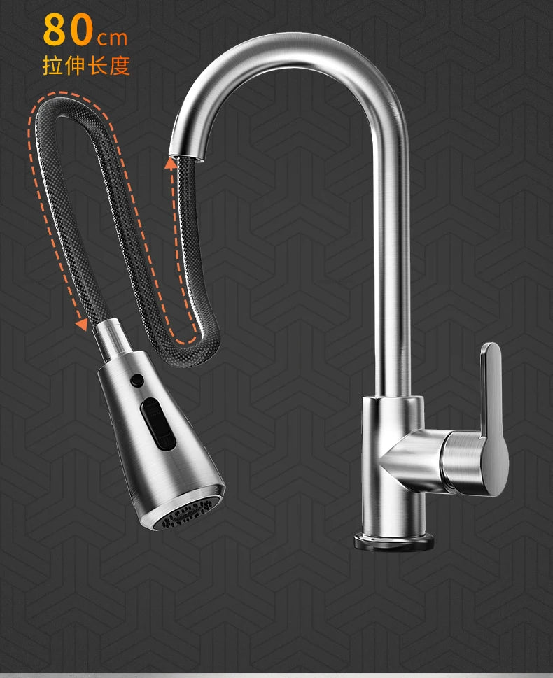 Pull kitchen faucet cold and hot water dual purpose splash proof faucet fast heating household wash basin faucet