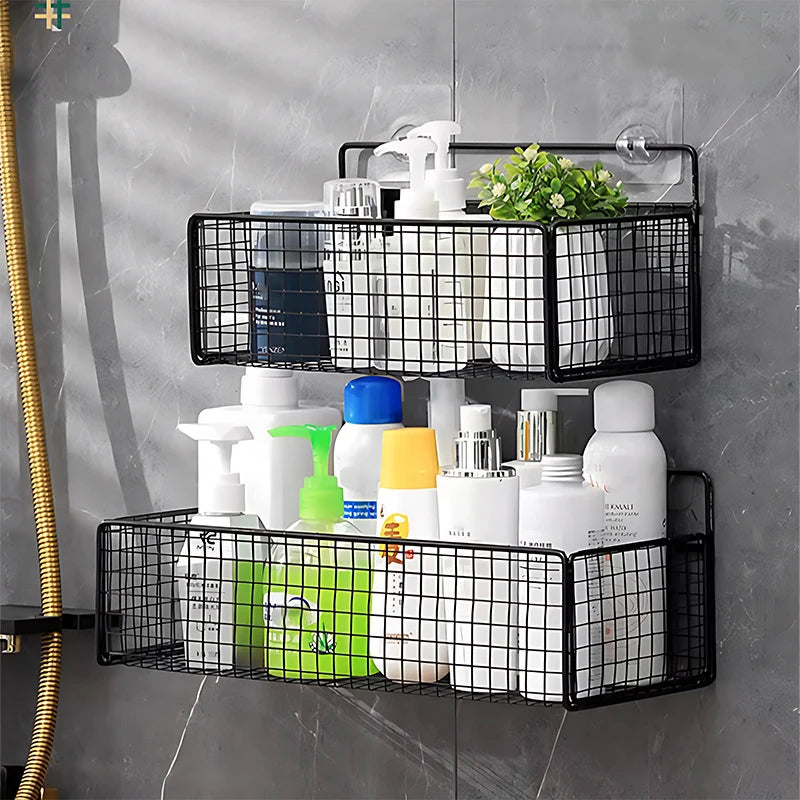 Kitchen Bathroom Storage Rack No Drilling Required Wall-Mounted Organizer Space-Saving Accessories Kit Supplies Essential
