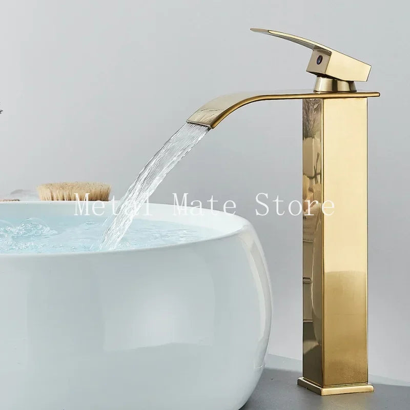 Stainless Steel Waterfall Basin Faucet Kitchen Faucet Sink Mixer Hot Cold Water Basin Crane Tap For Bathroom Wash Mixer Tap Mat