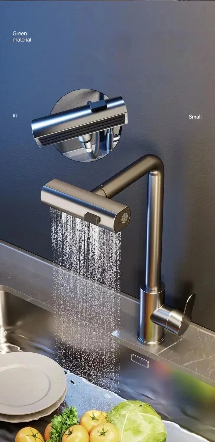Kitchen Pull-out Flying Rain Waterfall Faucet Hot and Cold Faucet 304 Stainless Steel Single Hole Kitchen Faucet Bathroom
