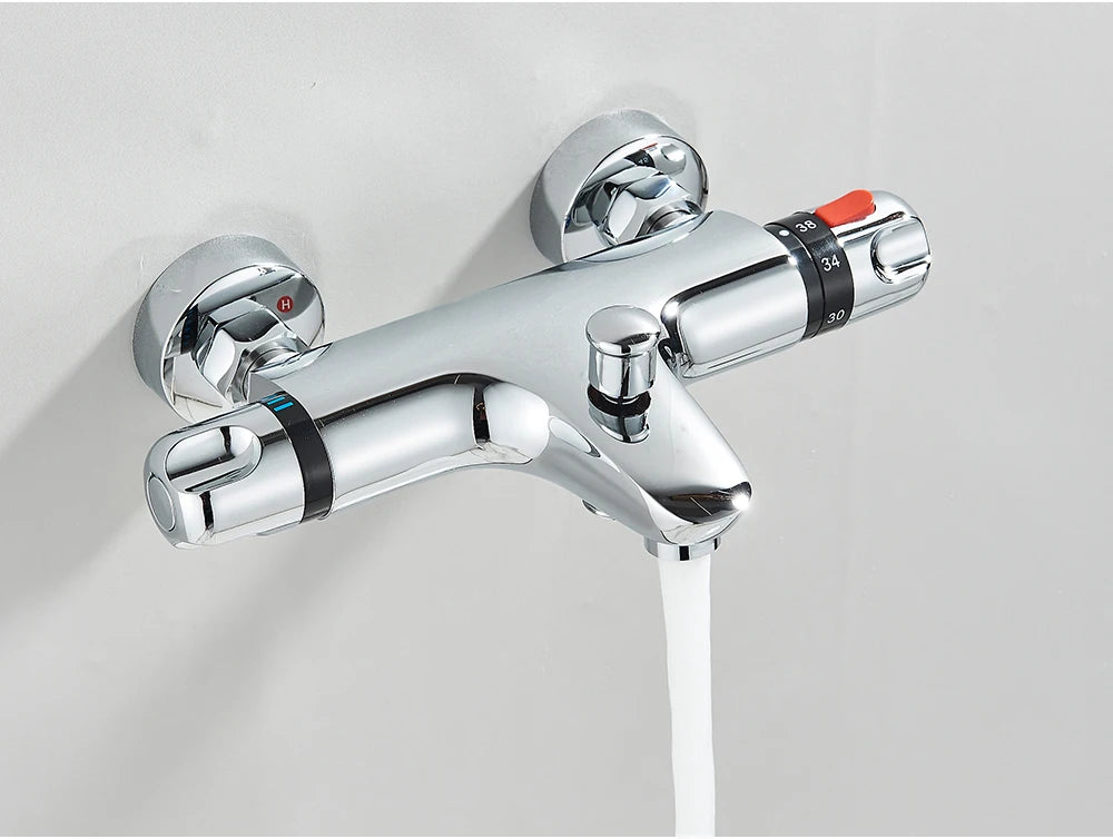 Chrome Thermostatic Shower Faucets Set Bathroom Thermostatic Mixer Tap Hot And Cold Bathroom Mixer Mixing Valve Bathtub Faucet