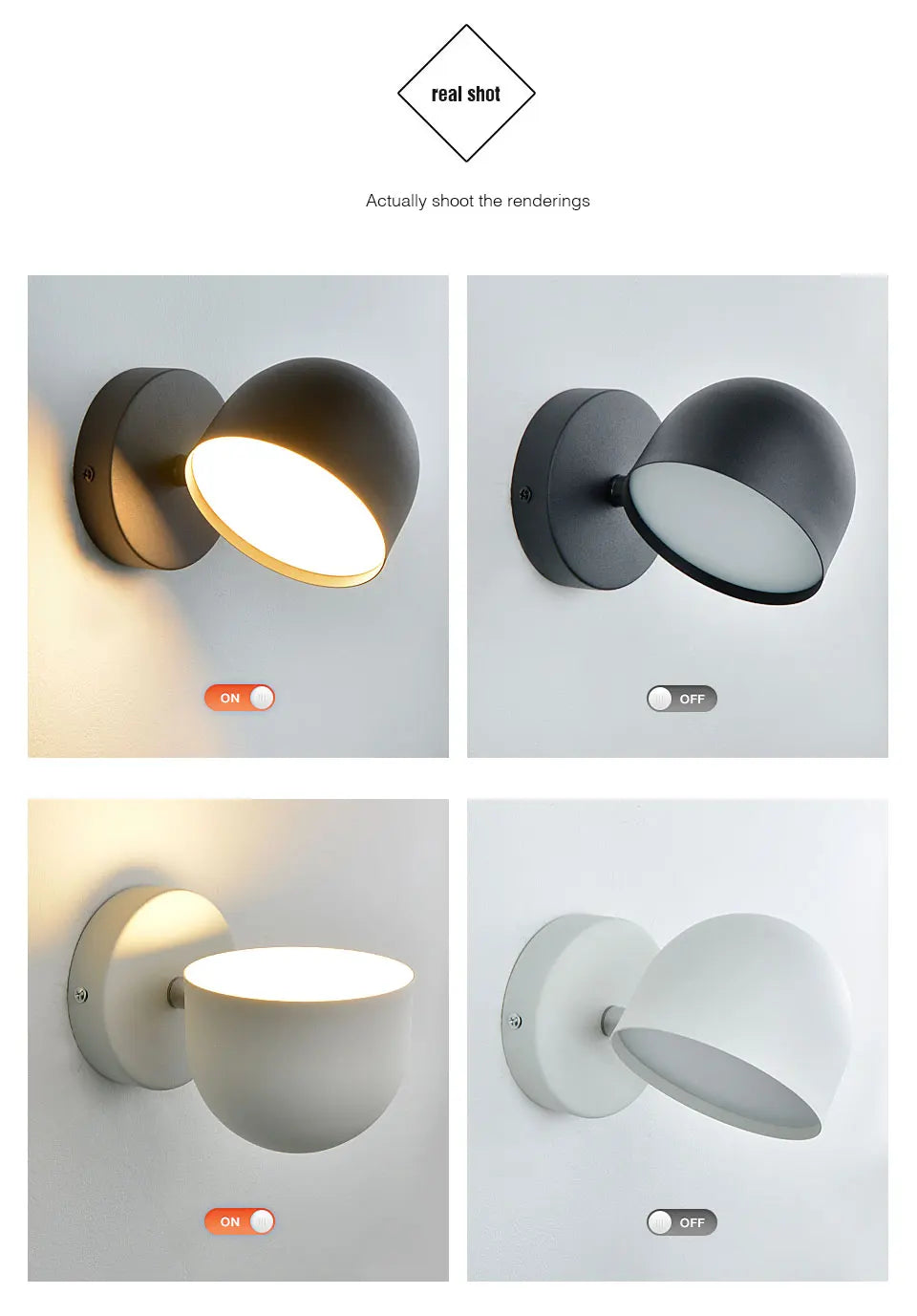 LED Indoor Wall Lamp Touch Dimming Wall Light 350° Rotatable Black White Lamp Hotel Aisle Bedroom Bedside Reading Wall Sconce