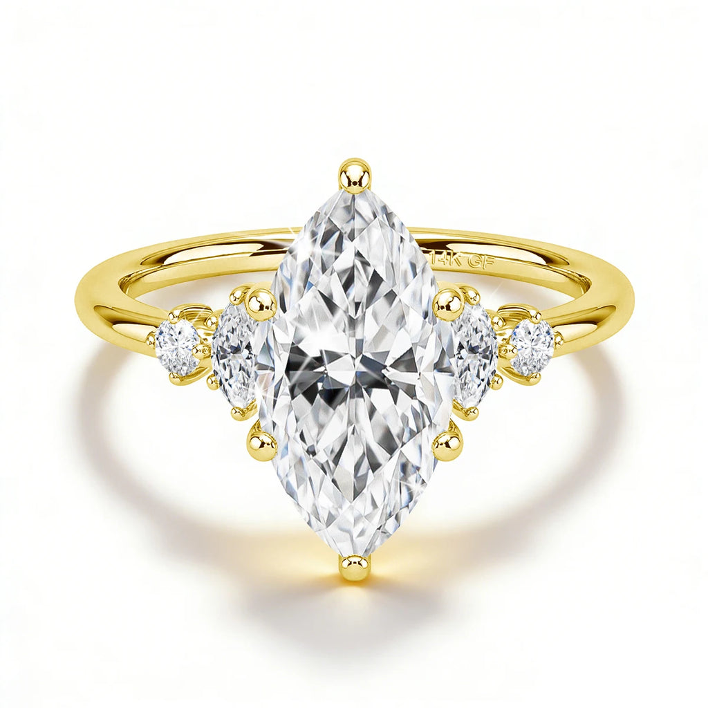 GRA Certified 2CT Marquise Cut Moissanite Ring Solid 14K Gold Filled Non Tarnish Diamond Wedding Rings for Women High Quality