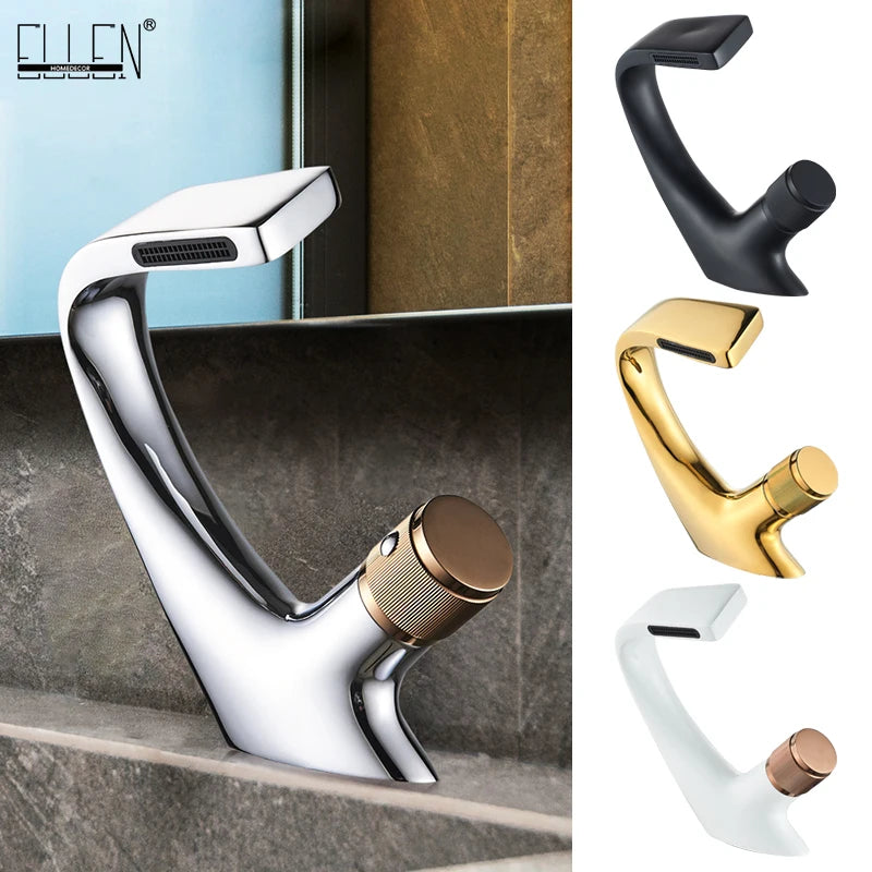 Black Faucet Bathroom Sink Faucets Hot Cold Water Mixer Crane Deck  Mounted Single Hole Bath Tap Chrome Finished ELM457