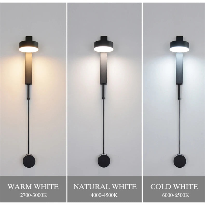 Nordic Modern LED wall lamp Gold Black Rotation Dimming Switch Wall Light With plug Fixture Bathroom Bedroom 360° Rotate Sconces