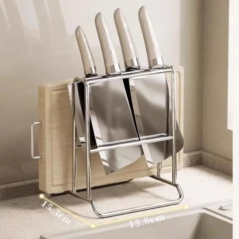 Stainless Steel Knife Holder and Cutting Board Rack Kitchen Organizer for Knives Utensils and Storage