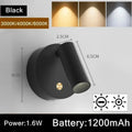 LED Bedroom Wall Light USB Rechargeable Black White Magnet Magnetic Base Dimmable With Touch Switch For Bedside Study Reading