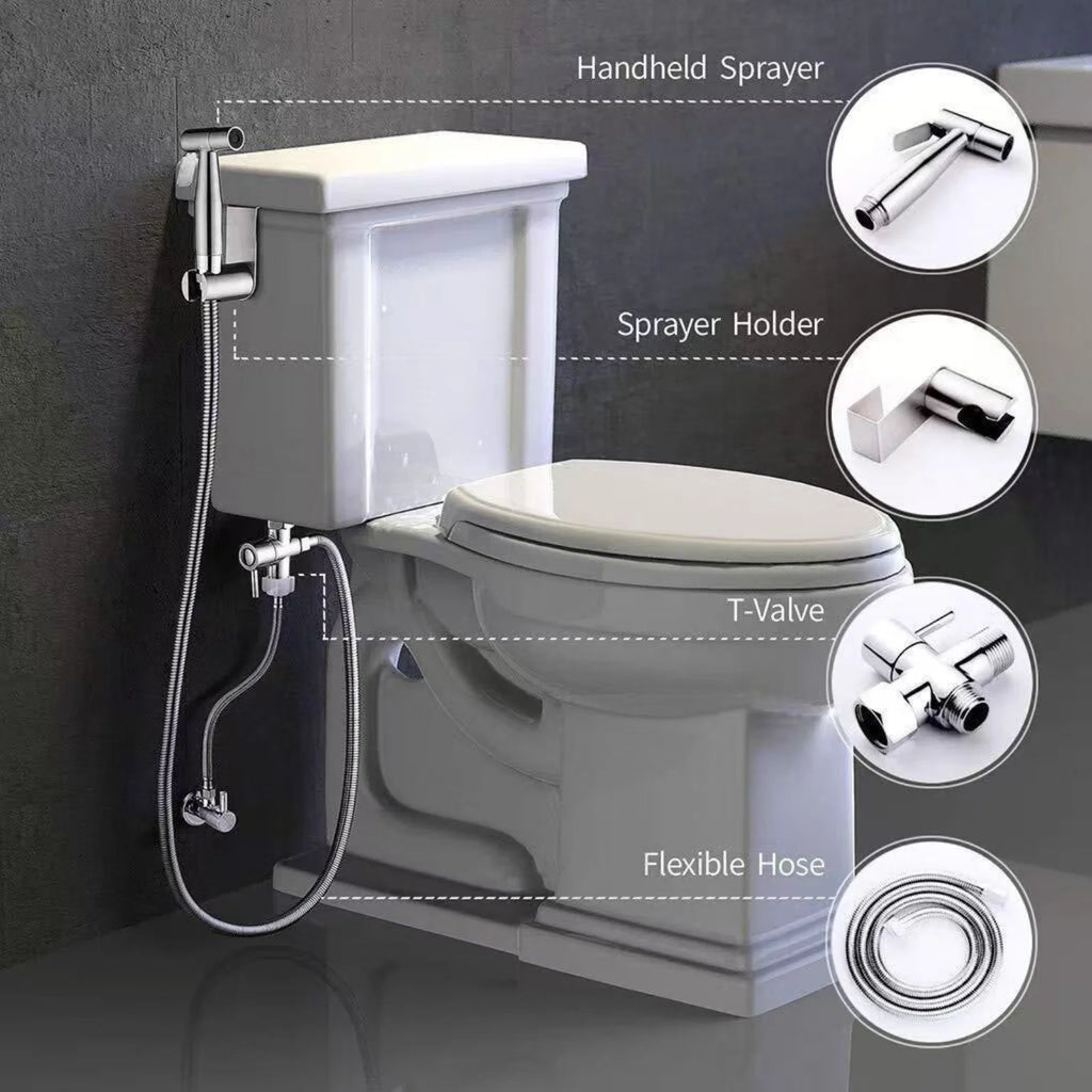 Handheld Toilet Bidet Sprayer Set Kit Stainless Steel Hand Sprayer Shower Head Self Cleaning Hand Bidet Faucet for Bathroom
