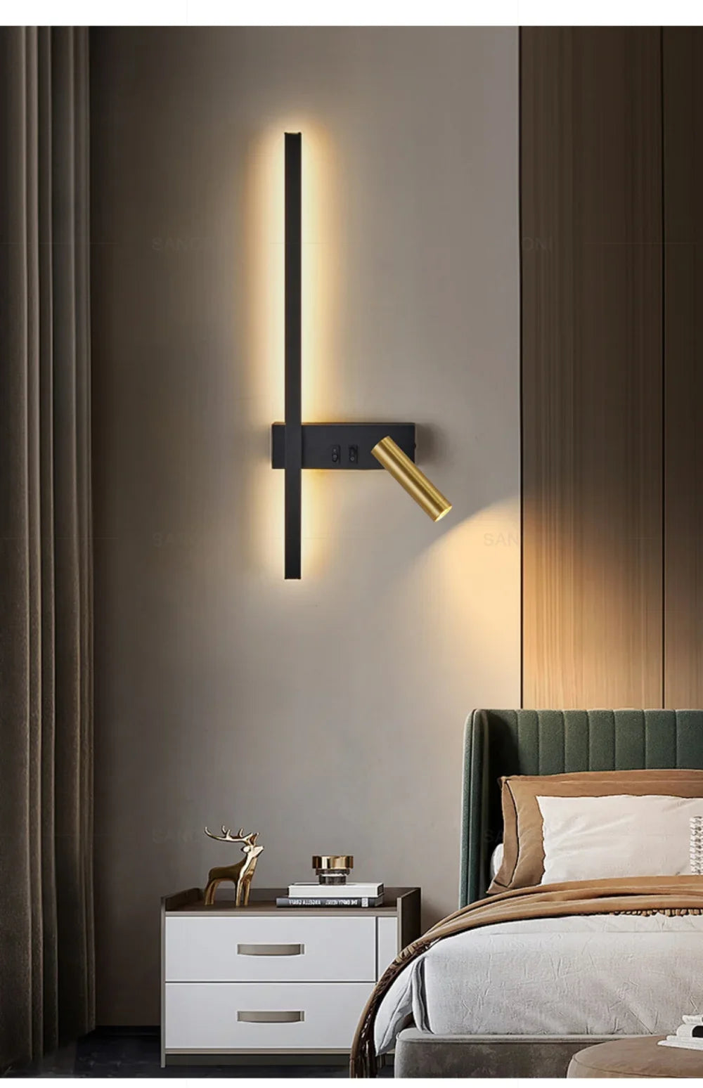 Modern LED Wall Lamp with Reading Spotlight for Living Room Sofa Bedroom Background Bedside Wall Light Bedside Lighting Fixture