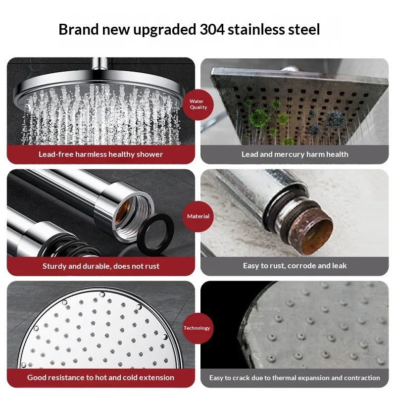 304 Stainless Steel Thermostatic Rainfall Shower Set High Pressure Wall Mounted Bathroom Mixer Tap Handheld Circular Square